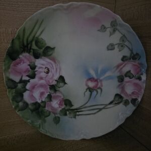 Floral Ceramic Plate with Pink Roses
